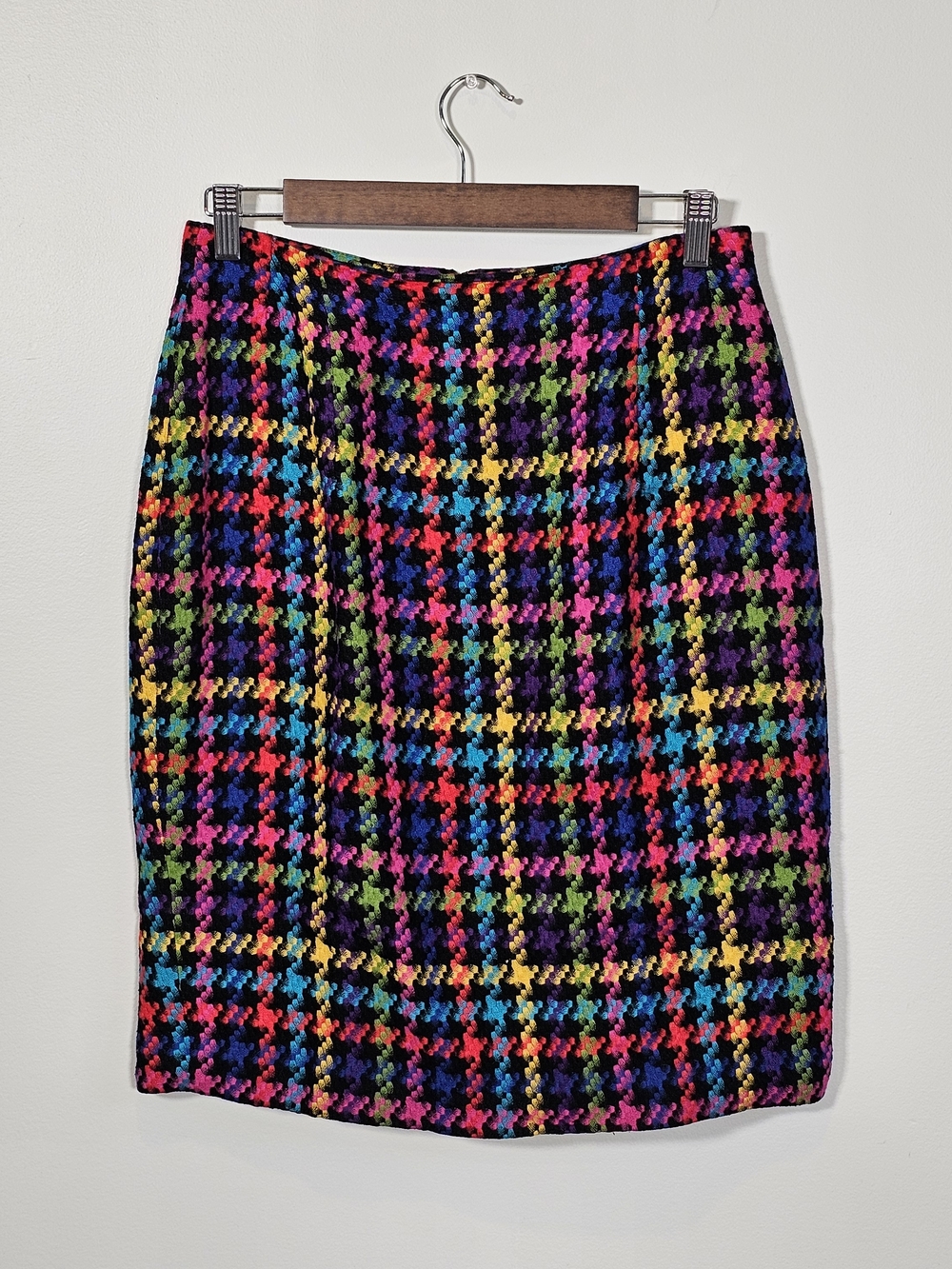 Simon Chang Vintage Rainbow Tweed Skirt w/ Gold Button Accents Sz 8 - 10